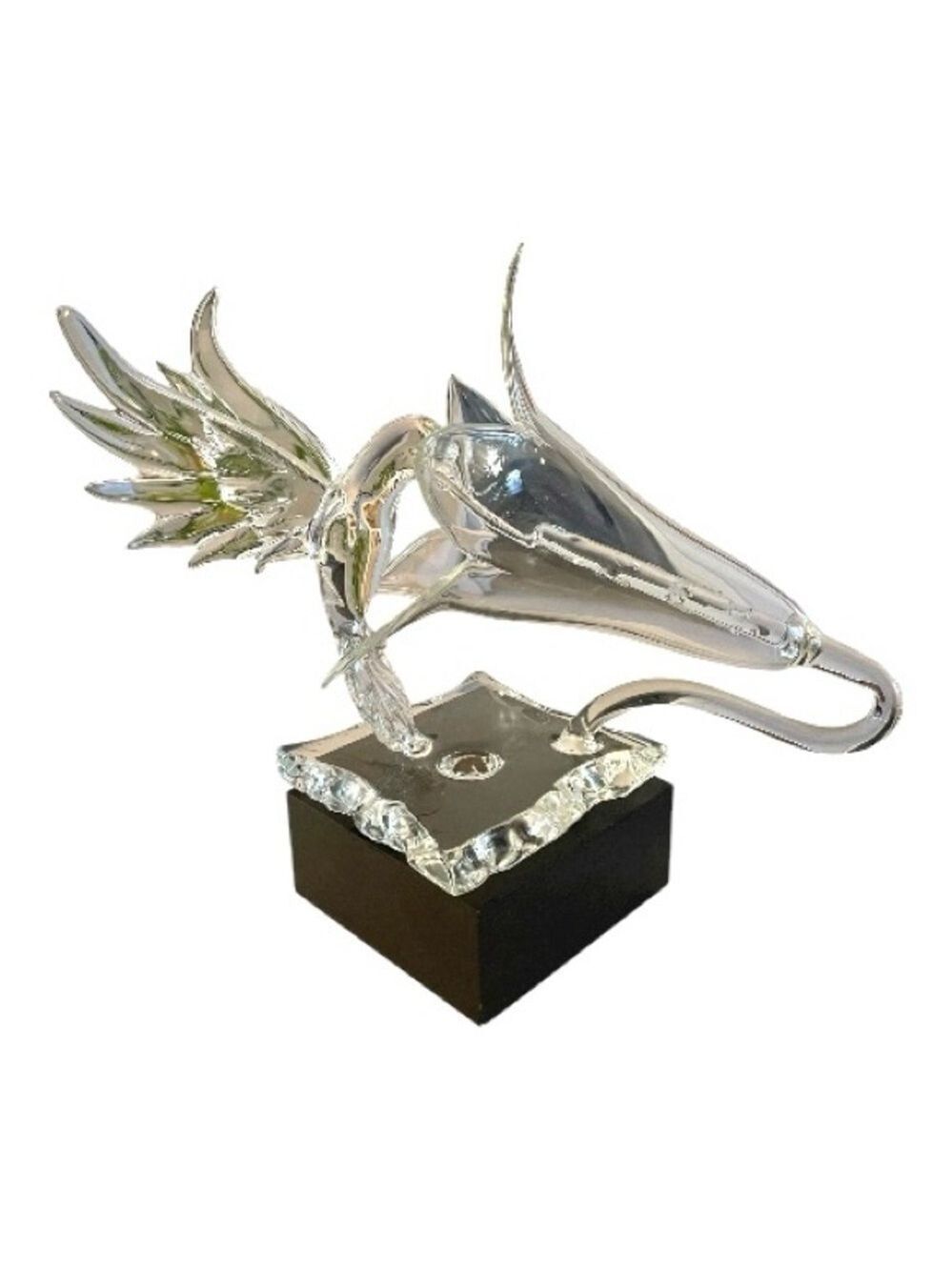 Lillie Glassblowers Atlanta, Ga. Handblown Glass Sculpture Hummingbird and Lily.